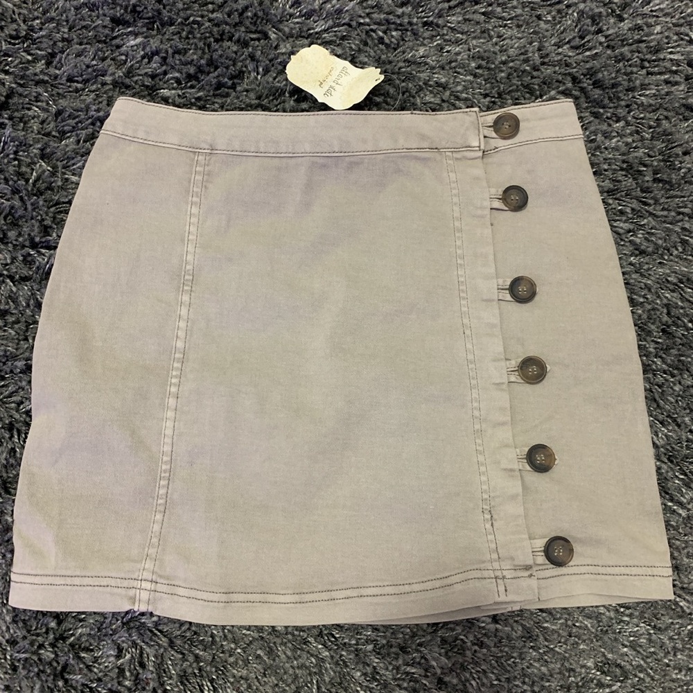 grey mini skirt with buttons down the side